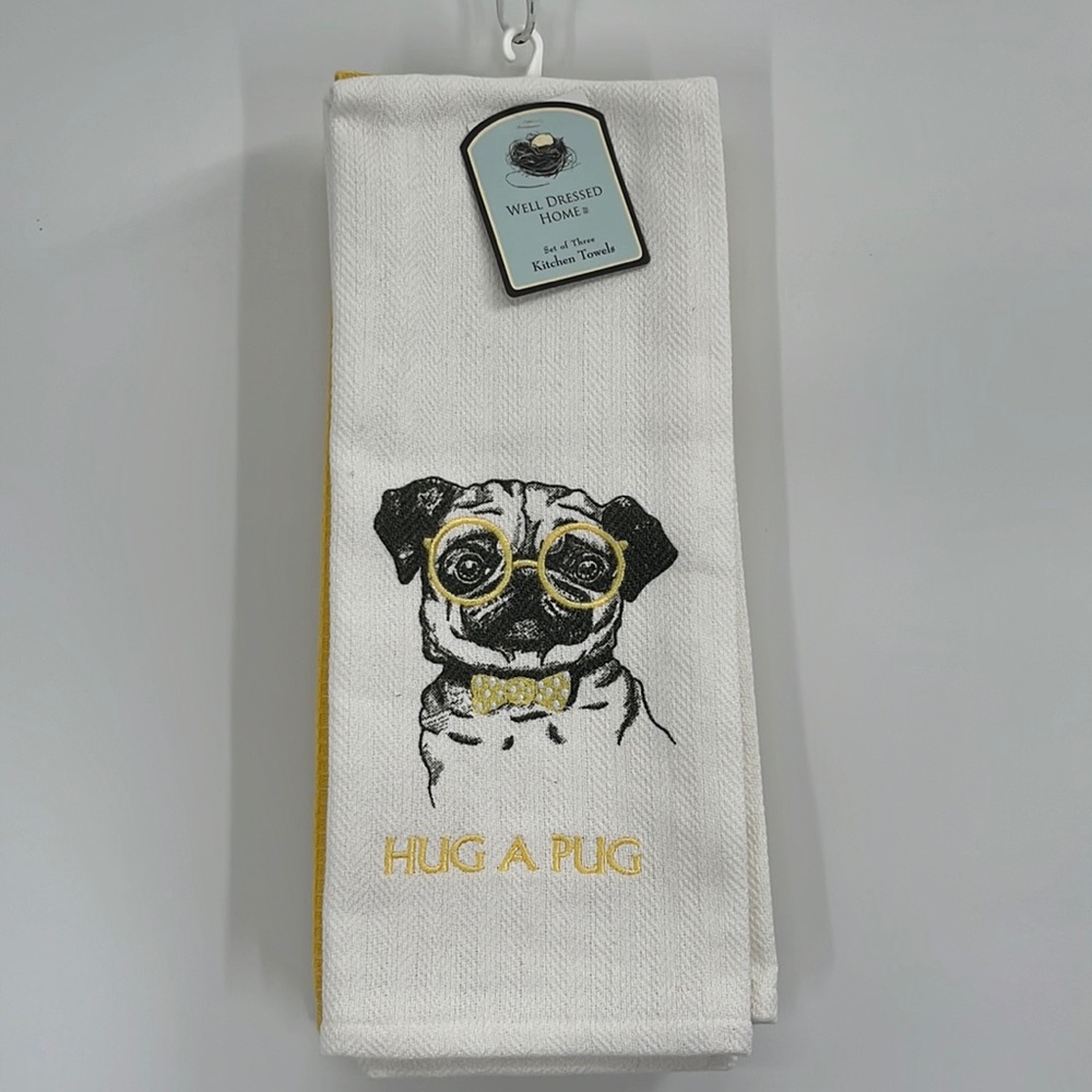 NWT “Hug a Pug” Kitchen Towel Set of 3